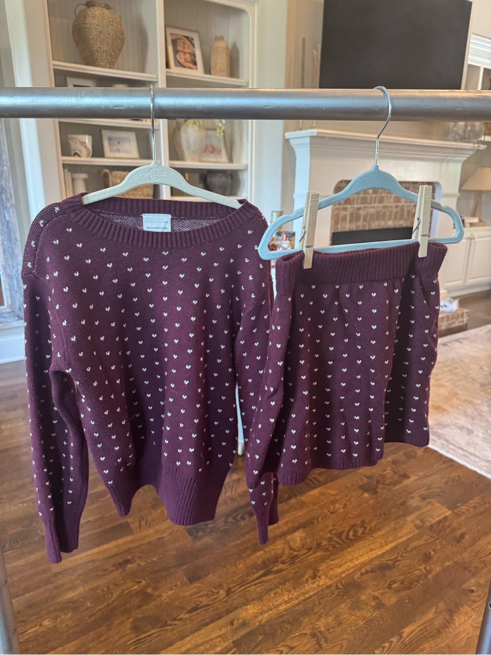 Girls Burgundy Heart Knit Sweater and Skirt Set